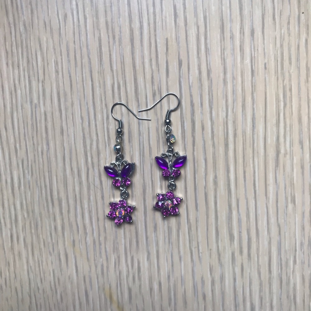 Purple butterfly flower earrings!
